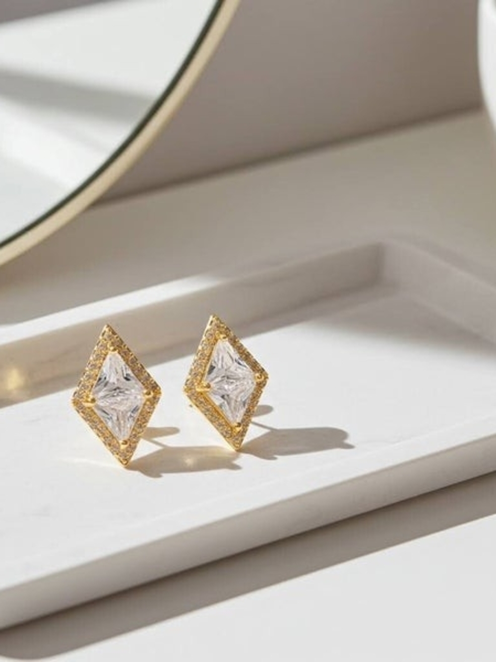 NWOT Gold and Clear Diamond-Cut Crystal Stud Earrings